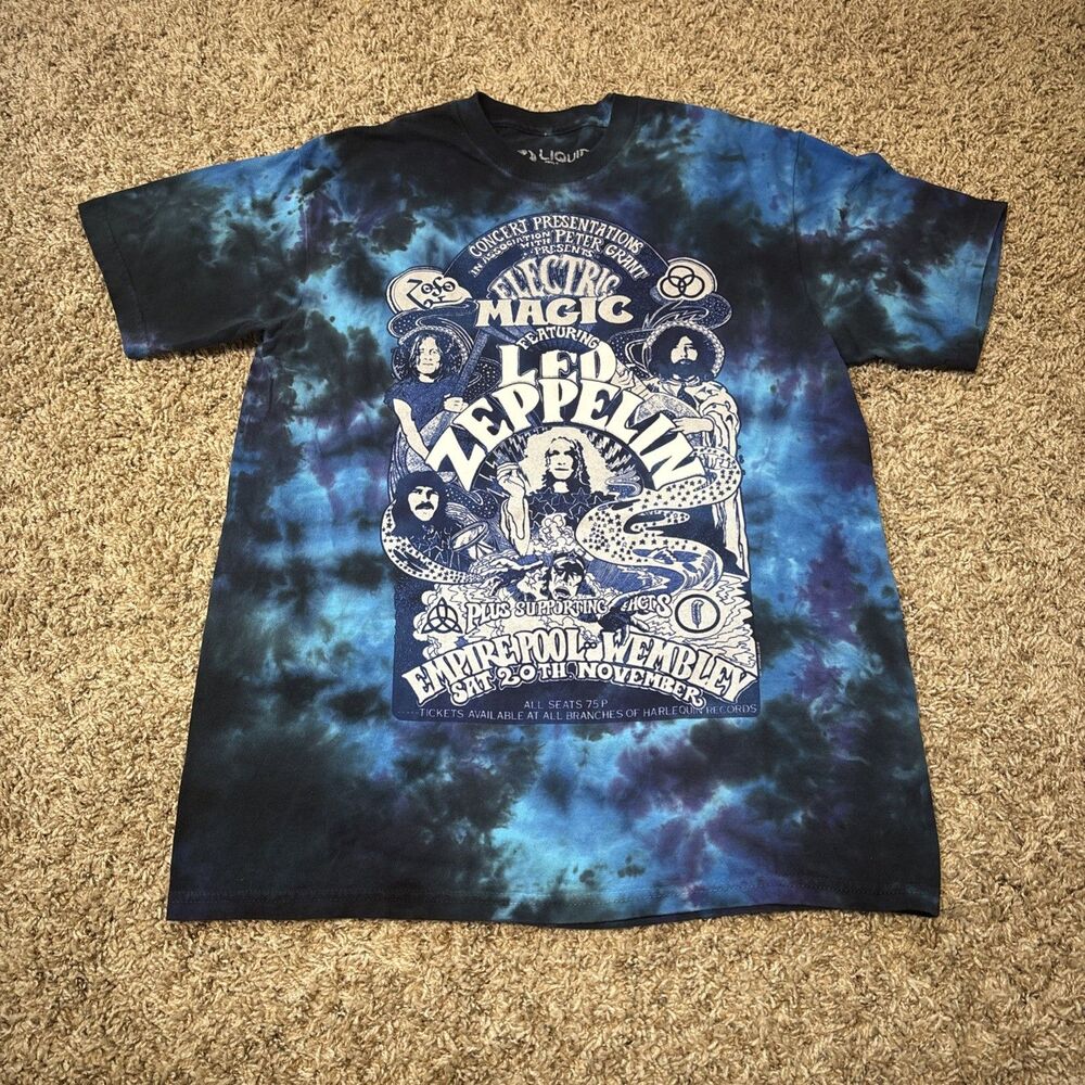 Liquid Blue Led Zeppelin Mens Medium Blue Tie Dye Shirt Electric Magic Wembley